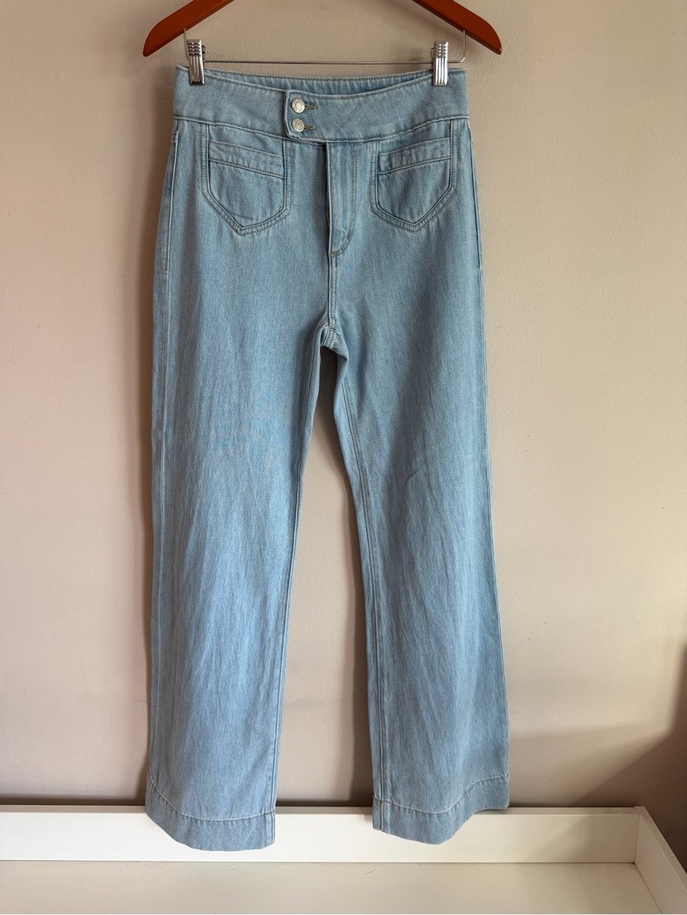 Loft Light Wash High Rise Wide Leg Jeans Double Button Front Pockets Size 25/0